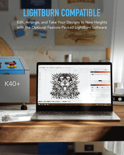 (Updated Version) DF0812-40BN - K40+ - 40W CO2 Desktop Laser Engraver Machine with 8'' x 12'' Working Area and Detachable Honeycomb Workbed, Compatible with LightBurn