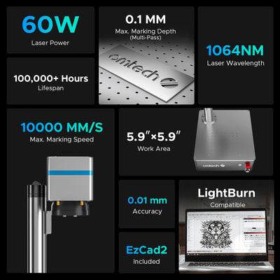 Mopa Compact 60 - 60W Integrated MOPA Fiber Laser Marker Engraving Machine with 5.9"x5.9" Working Area for Metal