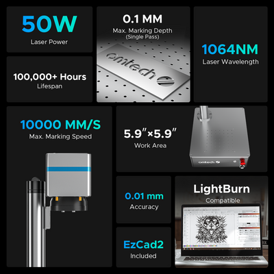 OMTech Galvo 50W Compact and Integrated Fiber Laser Marker for Metal with 5.9" x 5.9" Working Area