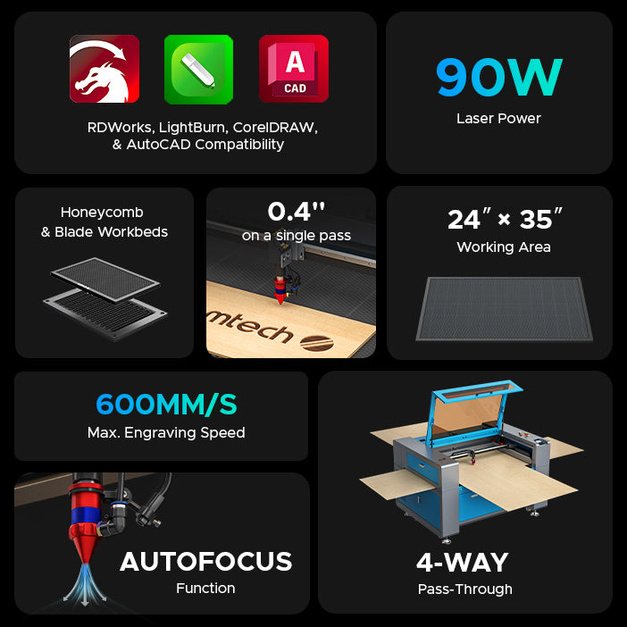 AF2435-80 - 90W CO2 Laser Engraver Cutting Machine with 24" x 35" Working Area (with Auto Focus)