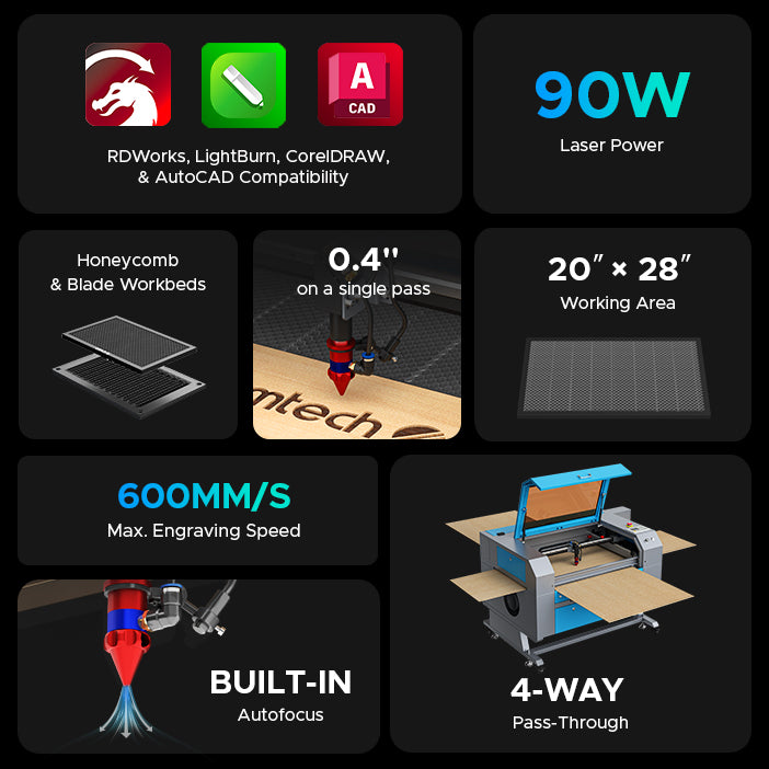 AF2028-80 - 90W CO2 LASER ENGRAVER CUTTING MACHINE WITH 20" X 28" WORKING AREA AND AUTOFOCUS