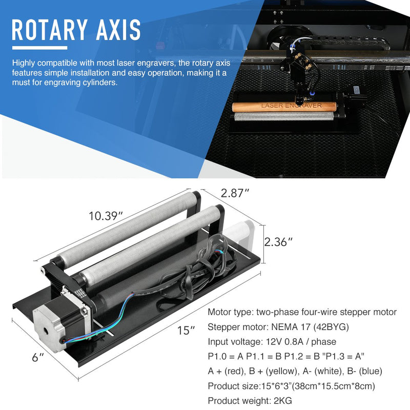 Rotary Axis Attachment for Laser Engraver Cutter (Upgraded 2020 Model) - OMTech Laser