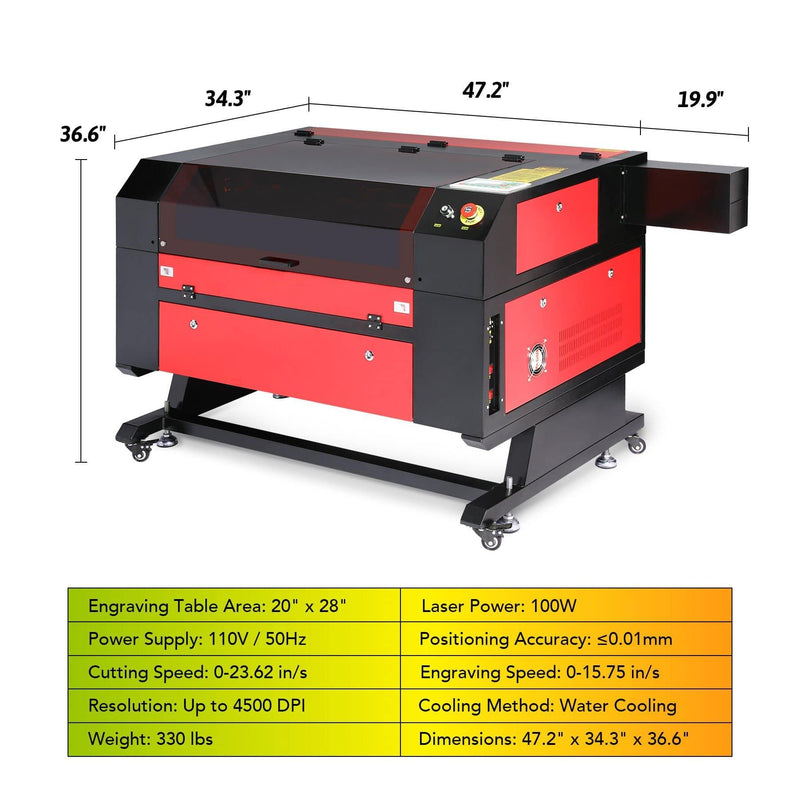 100W CO2 Laser Engraver Cutting Machine Dimensions and Specifications