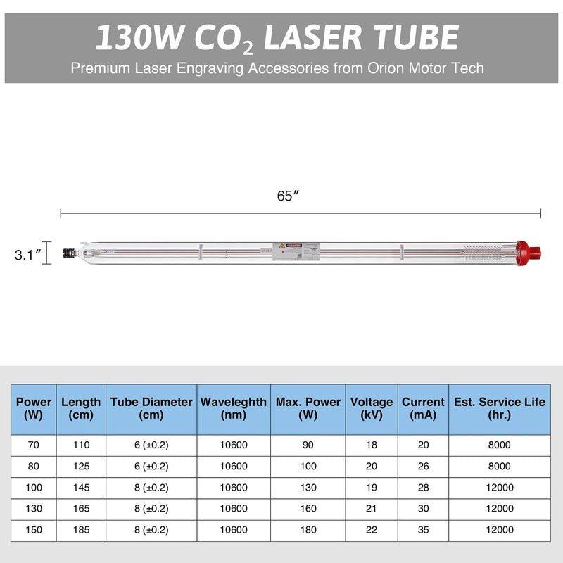 12000hr Service Life A6S CO2 Laser Tube Capacity